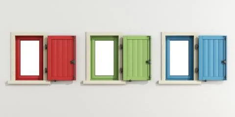 White facade with three colorful window Stock Illustration