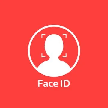 White face id icon on red background Stock Illustration