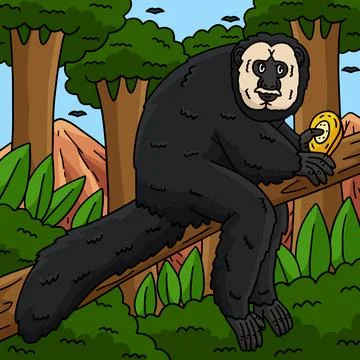 White Faced Saki Monkey Colored Cartoon Illustrazione stock