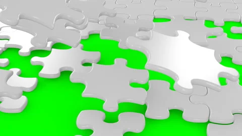White Falling Puzzle Pieces on the Table 3d Animation. Right Solution Business Video stock 90306320