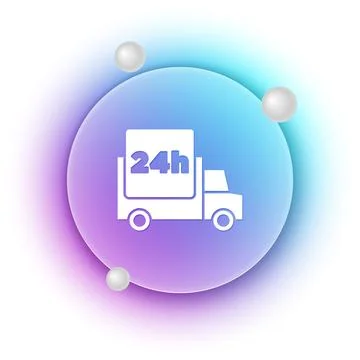 White Fast round the clock delivery by car icon isolated on white backgroun.. Stock Illustration