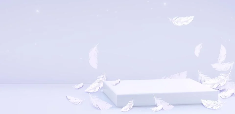 White feather falling on square podium Stock Illustration
