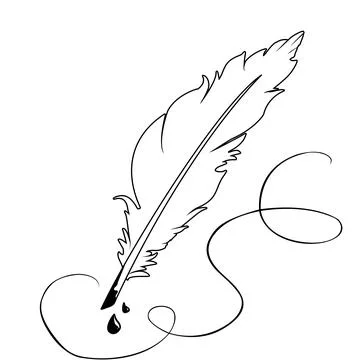 White feather pen with ink drops and ink path Illustrazione stock