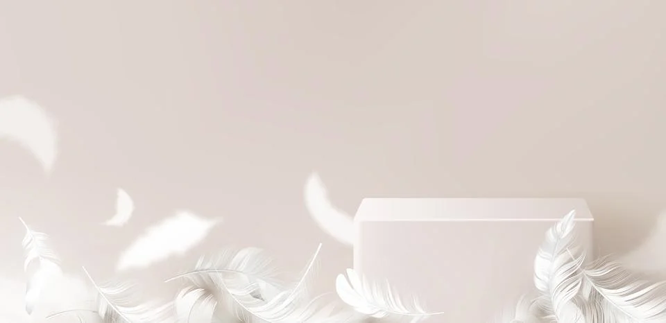 White feather with rectangular podium box Stock Illustration