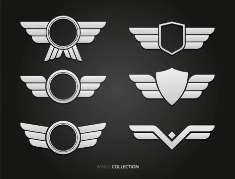 White feather wings vector set Stock Illustration