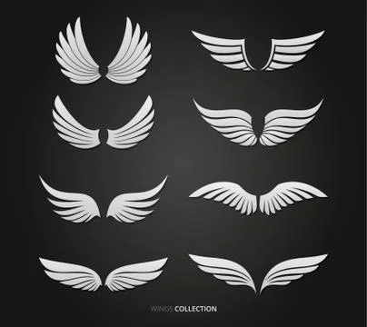 White feather wings vector set Stock Illustration