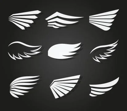 White feather wings vector set Stock Illustration