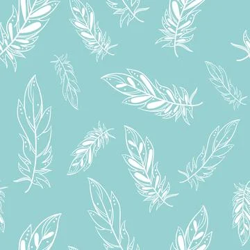 White feathers floating seamless pattern. Stock Illustration