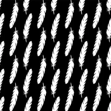 White feathers seamless pattern on Black background. Stock Illustration