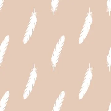 White feathers seamless pattern on pink background. Stock Illustration