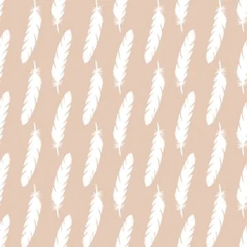 White feathers seamless pattern on pink background. Stock Illustration