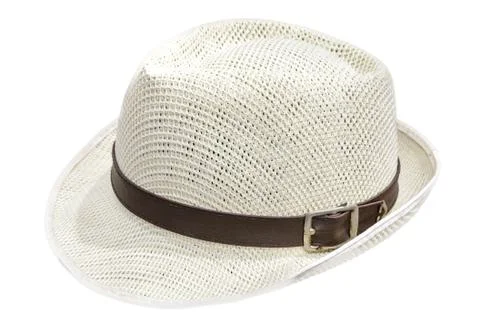 A white fedora hat isolated on white background Stockfoto's