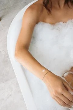 White Female Happy Doing Her Skincare Routine in The Morning Before Bed Stock Photos