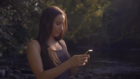 White Female using Cell Phone Outdoors 2 스톡 동영상 91980950