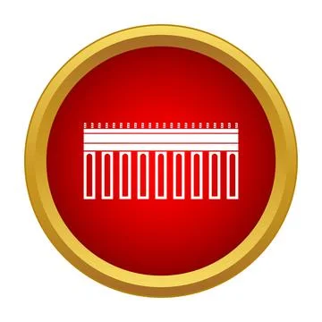 White fence with spikes on red button icon Stock Illustration