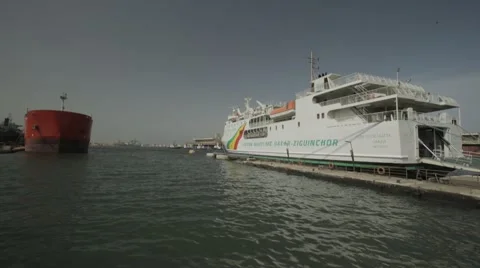 A white ferry dock at the Port of Dakar, Senegal Stock Footage 47939763