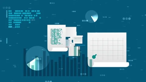 White files and docs with blue chats and histogram Stock Footage 79871985