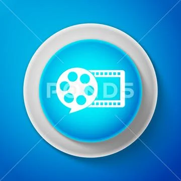 White Film reel and play video movie film icon isolated on blue