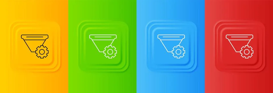 White Filter setting icon isolated on colorful background. Set icons in squ.. Illustration
