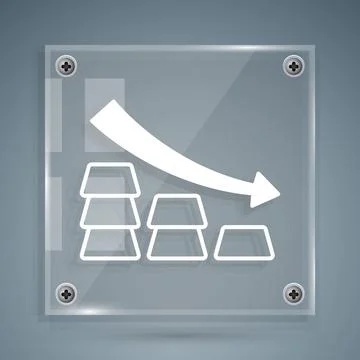 White Finance falling chart arrow with gold bars icon isolated on grey back.. Illustrazione stock