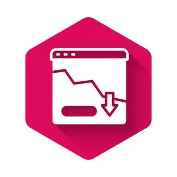 White Financial growth decrease icon isolated with long shadow background Stock Illustration