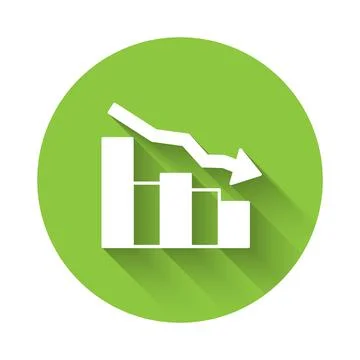 White Financial growth decrease icon isolated with long shadow background Stock Illustration