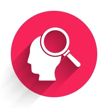 White Finding a problem in psychology icon isolated with long shadow. Red circle Stock Illustration