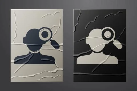 White Finding a problem in psychology icon isolated on crumpled paper backg.. Stock Illustration