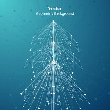 White fir tree made of connected lines and dots Stock Illustration