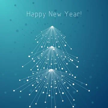 White fir tree made of connected lines and dots Stock Illustration