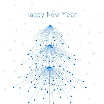 White fir tree made of connected lines and dots Stock Illustration