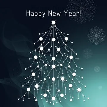 White fir tree made of connected lines and dots Stock Illustration