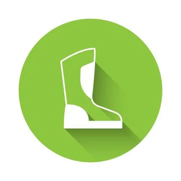 White Fire boots icon isolated with long shadow background. Green circle button Illustrazione stock