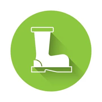 White Fire boots icon isolated with long shadow. Green circle button. Vector Stock Illustration
