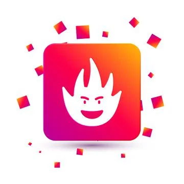 White Fire flame icon isolated on white background. Square color button. Vector Stock Illustration