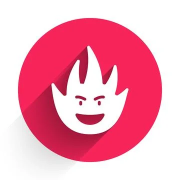 White Fire flame icon isolated with long shadow. Red circle button. Vector イラスト素材