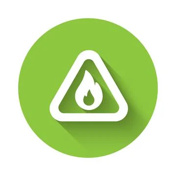 White Fire flame in triangle icon isolated with long shadow background. War.. 스톡 일러스트