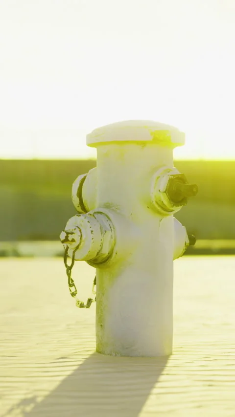 White fire hydrant in bright sunlight at an outdoor location Stock Footage 336583704