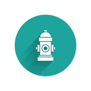 White Fire hydrant icon isolated with long shadow. Green circle button. Vector Stock Illustration