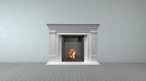 White Fireplace in bright empty living room interior of house Stock Illustration