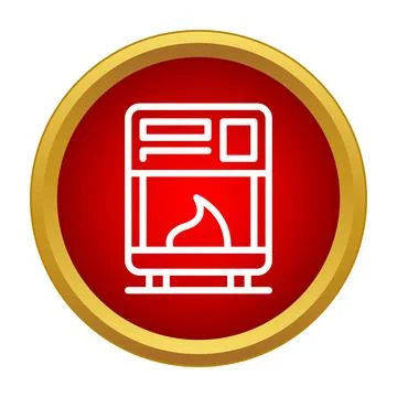 White fireplace icon with fire inside red circle Stock Illustration