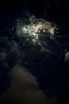 White Firework exploding in the sky for anniversary. Light show in the sky Stock Photos