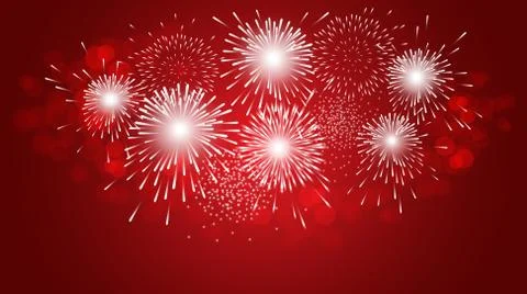 White firework on red background for  Christmas and Happy New Year celebratio Stock Illustration