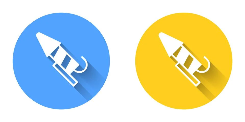 White Firework rocket icon isolated with long shadow background. Concept of fun Stock Illustration