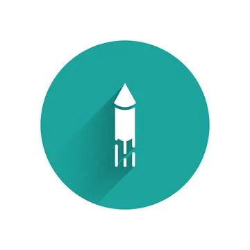 White Firework rocket icon isolated with long shadow. Concept of fun party Stock Illustration