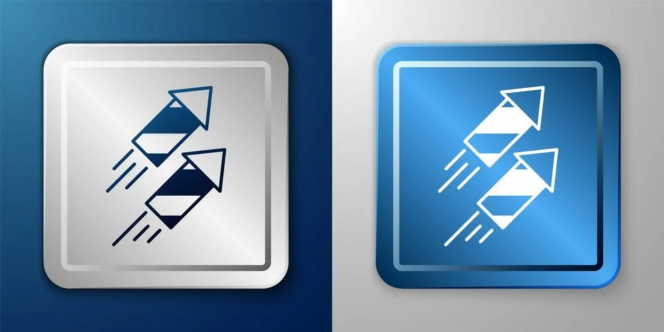 White Firework rocket icon isolated on blue and grey background. Concept of.. イラスト素材