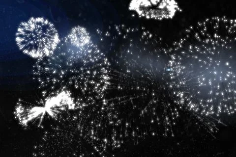 White fireworks exploding on black background Stock Illustration