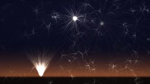 White Fireworks Exploding in Night Sky Motion Graphics Animation Stockbeeldmateriaal 347652554