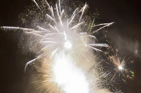 White fireworks in the night Stock Photos
