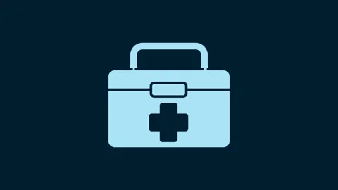 White First aid kit icon isolated on blue background. Medical box with cross Stock Footage 230052299